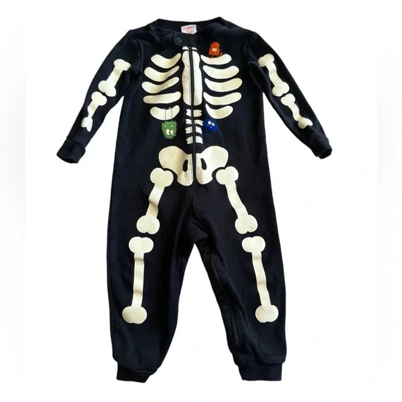 Gymboree Baby Halloween Skeleton Zip Pajamas Costume Sleeper Black 12–18 Months - Picture 1 of 5